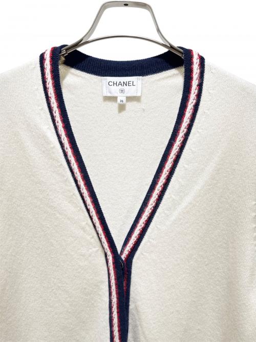 CHANEL（シャネル）CHANEL (シャネル) トリコロールカシミヤカーディガン ホワイト サイズ:36の古着・服飾アイテム
