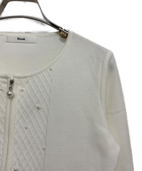 Rene（ルネ）Rene (ルネ) パールジップカーディガン ホワイト サイズ:34の古着・服飾アイテム