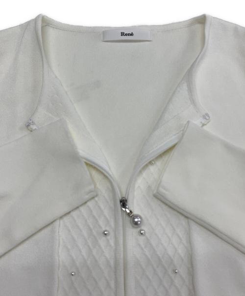 Rene（ルネ）Rene (ルネ) パールジップカーディガン ホワイト サイズ:34の古着・服飾アイテム