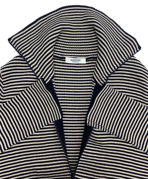 MACPHEE（マカフィー）MACPHEE (マカフィー) コットンリブ ジップアップカーディガン ネイビー×ホワイト サイズ:Sの古着・服飾アイテム