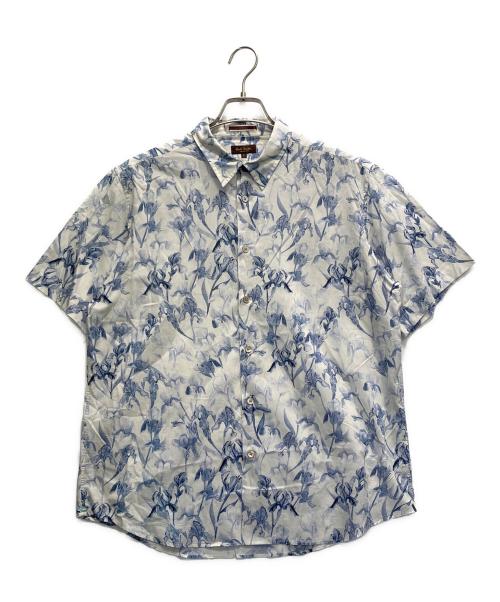PAUL SMITH（ポールスミス）PAUL SMITH (ポールスミス) フラワープリント 半袖シャツ ホワイト×ブルー サイズ:Lの古着・服飾アイテム