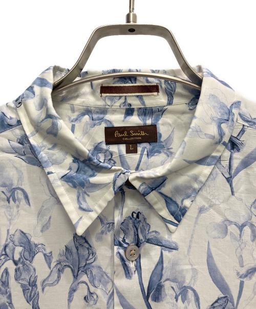 PAUL SMITH（ポールスミス）PAUL SMITH (ポールスミス) フラワープリント 半袖シャツ ホワイト×ブルー サイズ:Lの古着・服飾アイテム