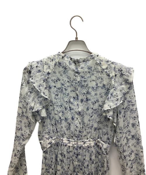 FRAY ID（フレイ アイディー）FRAY ID (フレイ アイディー) プリントプリーツラッフルワンピース ホワイト×ブルーの古着・服飾アイテム