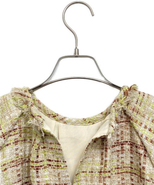 BALLSEY（ボールジィ）BALLSEY (ボールジィ) モザイクツイード パフブラウス グリーン サイズ:36の古着・服飾アイテム