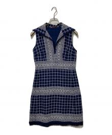 TORY BURCH（トリーバーチ）の古着「ツイードノースリーブワンピース」｜ネイビー