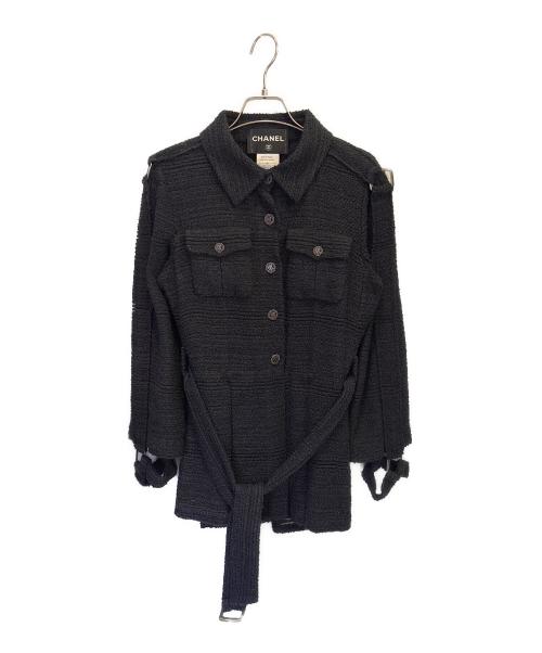 CHANEL（シャネル）CHANEL (シャネル) 08P/シアー ツイード ハンティングジャケット ブラック サイズ:38の古着・服飾アイテム
