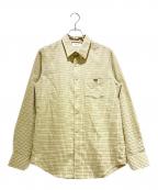 CELINEセリーヌ）の古着「Triomphe Embroidered Check Loose Shirt/トリオンフ刺繍入り チェック ルーズシャツ/2C982113Q.02MX」｜ベージュ