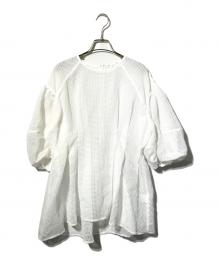 CLANE（クラネ）の古着「SHEER PLAID VOLUME SLEEVE TOPS/ホワイト」｜ホワイト
