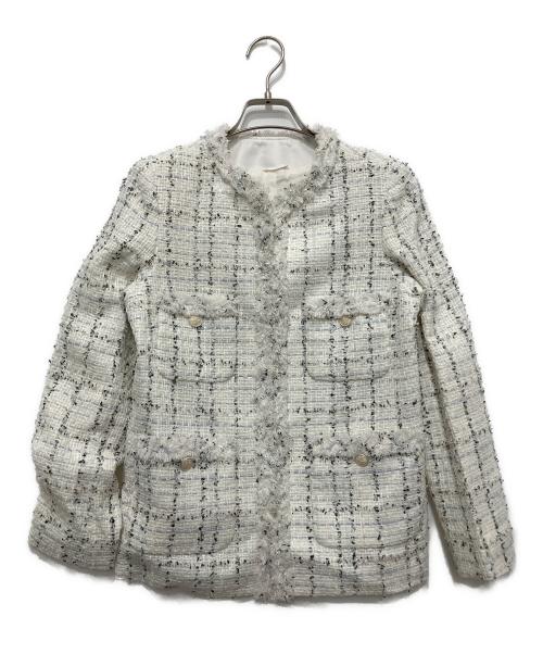 ANAYI（アナイ）ANAYI (アナイ) ミックスツイードノーカラージャケット ホワイト サイズ:36の古着・服飾アイテム