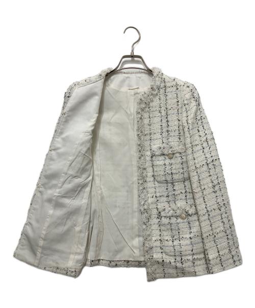 ANAYI（アナイ）ANAYI (アナイ) ミックスツイードノーカラージャケット ホワイト サイズ:36の古着・服飾アイテム