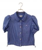 Ameriアメリ）の古着「CONSTRUCTIVE SLEEVE MULTI STRIPE SHIRT」｜ブルー