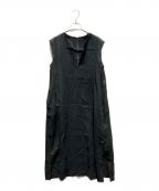 Plageプラージュ）の古着「Linen フレア ワンピース ノースリーブ・キャミソールワンピース」｜ブラック