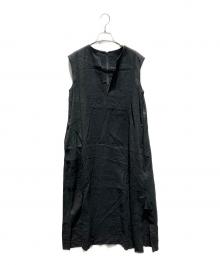 Plage（プラージュ）の古着「Linen フレア ワンピース ノースリーブ・キャミソールワンピース」｜ブラック