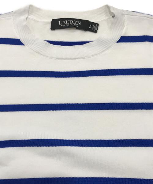 LAUREN RALPH LAUREN（ローレン ラルフ ローレン）LAUREN RALPH LAUREN (ローレン ラルフ ローレン) 半袖ボーダーニット ホワイト×ブルー サイズ:Sの古着・服飾アイテム