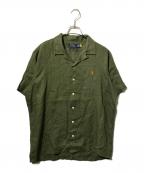 POLO RALPH LAURENポロ・ラルフローレン）の古着「オープンカラーリネンシャツ/グリーン/ロゴシャツ」｜グリーン