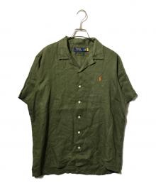 POLO RALPH LAUREN（ポロ・ラルフローレン）の古着「オープンカラーリネンシャツ/グリーン/ロゴシャツ」｜グリーン