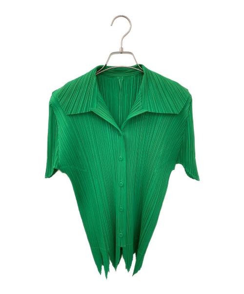 PLEATS PLEASE（プリーツプリーズ）PLEATS PLEASE (プリーツプリーズ) 裾デザインプリーツシャツ グリーン サイズ:3の古着・服飾アイテム