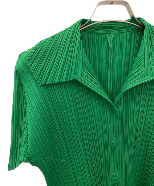 PLEATS PLEASE（プリーツプリーズ）PLEATS PLEASE (プリーツプリーズ) 裾デザインプリーツシャツ グリーン サイズ:3の古着・服飾アイテム