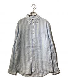 POLO RALPH LAUREN（ポロ・ラルフローレン）の古着「カスタム フィット ストライプド リネン シャツ/長袖リネンシャツ」｜ブルー×ホワイト