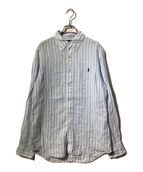 POLO RALPH LAUREN（ポロ・ラルフローレン）POLO RALPH LAUREN (ポロ・ラルフローレン) カスタム フィット ストライプド リネン シャツ/長袖リネンシャツ ブルー×ホワイト サイズ:Mの古着・服飾アイテム