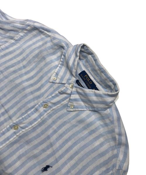 POLO RALPH LAUREN（ポロ・ラルフローレン）POLO RALPH LAUREN (ポロ・ラルフローレン) カスタム フィット ストライプド リネン シャツ/長袖リネンシャツ ブルー×ホワイト サイズ:Mの古着・服飾アイテム