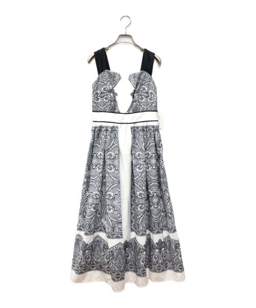 HER LIP TO（ハーリップトゥ）HER LIP TO (ハーリップトゥ) Marbella Panel Printed Dress ホワイト×ブラック サイズ:SIZE Sの古着・服飾アイテム