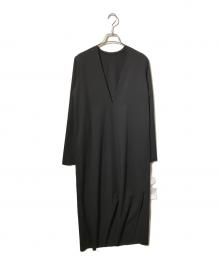 CITYSHOP（シティショップ）の古着「Vネックリーンドレス/半袖ワンピース」｜ブラック