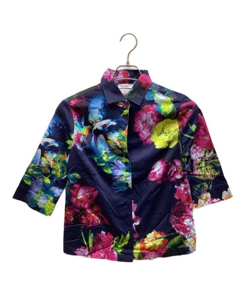 NARA CAMICIE（ナラカミーチェ）NARA CAMICIE (ナラカミーチェ) 総柄半袖シャツ ネイビーの古着・服飾アイテム