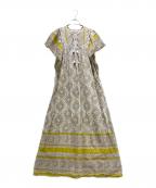 ne quittez pas×Naoko Hamajimaヌキテパ×）の古着「Cotton Voile Arabesque Print Flare Sleeve Dress/プリントコットンワンピース」｜マスタード