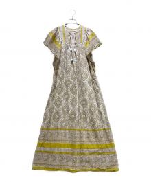 ne quittez pas×Naoko Hamajima（ヌキテパ）の古着「Cotton Voile Arabesque Print Flare Sleeve Dress/プリントコットンワンピース」｜マスタード