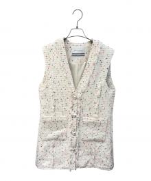 BORDERS at BALCONY（ボーダーズアットバルコニー）の古着「FRINGE TWEED GILET」｜ホワイト