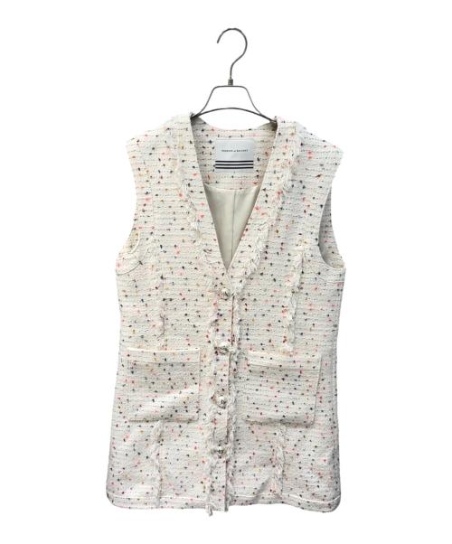 BORDERS at BALCONY（ボーダーズアットバルコニー）BORDERS at BALCONY (ボーダーズアットバルコニー) FRINGE TWEED GILET ホワイト サイズ:36の古着・服飾アイテム