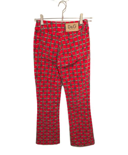 D&G（ディーアンドジー）D&G (ディーアンドジー) ベルトプリントチェック柄フレアパンツ レッド サイズ:38の古着・服飾アイテム