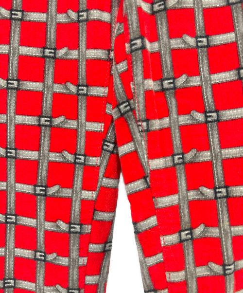 D&G（ディーアンドジー）D&G (ディーアンドジー) ベルトプリントチェック柄フレアパンツ レッド サイズ:38の古着・服飾アイテム