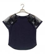 Yueユエ）の古着「レース切り替えTシャツ」｜ネイビー
