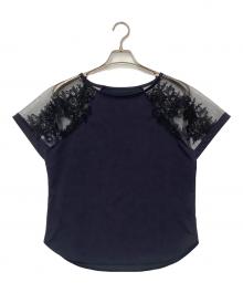 Yue（ユエ）の古着「レース切り替えTシャツ」｜ネイビー
