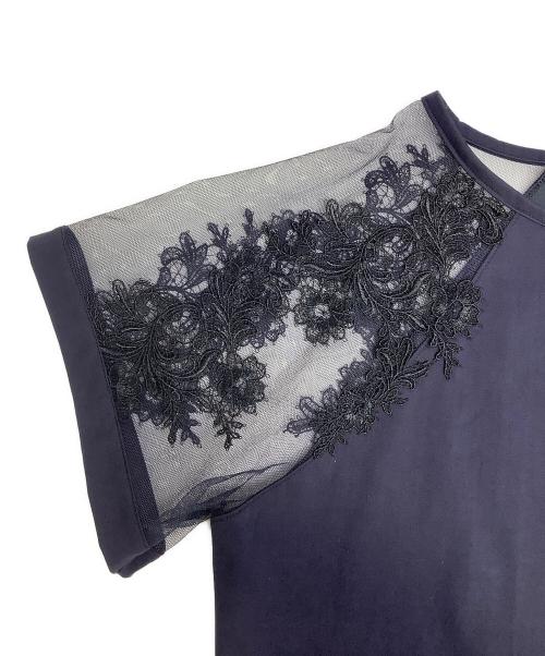 Yue（ユエ）Yue (ユエ) レース切り替えTシャツ ネイビー サイズ:Mの古着・服飾アイテム