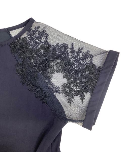 Yue（ユエ）Yue (ユエ) レース切り替えTシャツ ネイビー サイズ:Mの古着・服飾アイテム