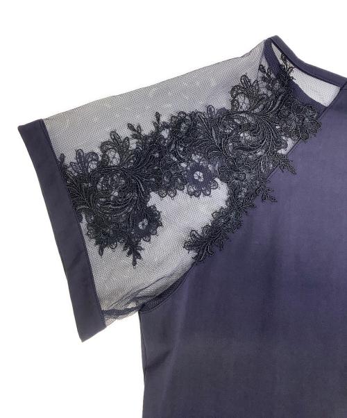 Yue（ユエ）Yue (ユエ) レース切り替えTシャツ ネイビー サイズ:Mの古着・服飾アイテム