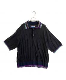 MAISON SPECIAL（メゾンスペシャル）の古着「Layered Collar Line Geometric Prime-Over Short Sleeve Knit Polo Shirt」｜ブラック