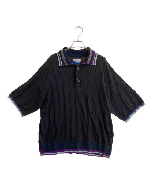 MAISON SPECIAL（メゾンスペシャル）MAISON SPECIAL (メゾンスペシャル) Layered Collar Line Geometric Prime-Over Short Sleeve Knit Polo Shirt ブラック サイズ:1の古着・服飾アイテム