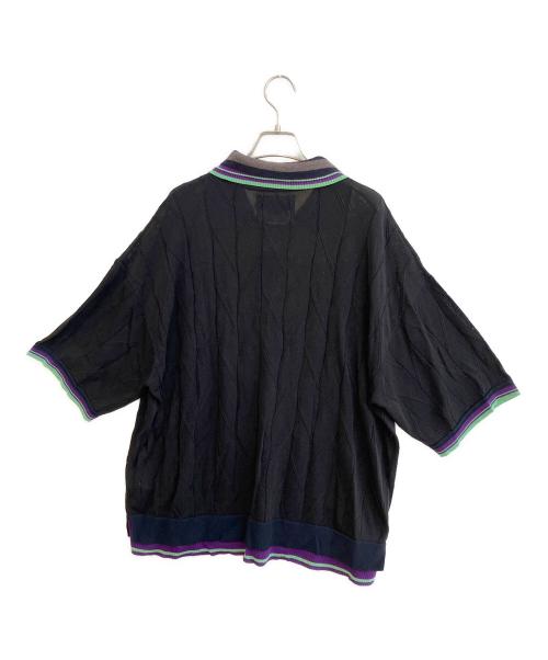 MAISON SPECIAL（メゾンスペシャル）MAISON SPECIAL (メゾンスペシャル) Layered Collar Line Geometric Prime-Over Short Sleeve Knit Polo Shirt ブラック サイズ:1の古着・服飾アイテム