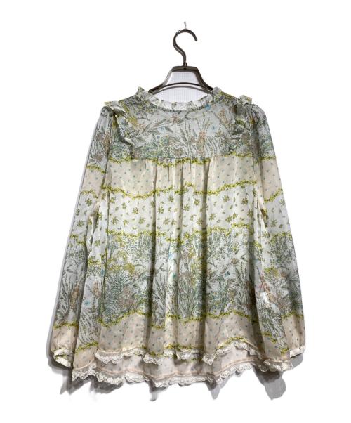 yukiemon（ユキエモン）yukiemon (ユキエモン) リボンボーダーブラウス/Ribbon-detail striped blouse アイボリー サイズ:Mの古着・服飾アイテム