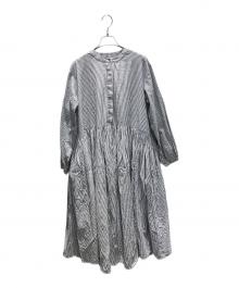BEARDSLEY（ビアズリー）の古着「先染めギャザーワンピース」｜ホワイト×ネイビー