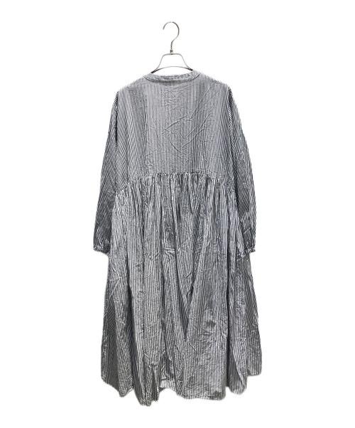 BEARDSLEY（ビアズリー）BEARDSLEY (ビアズリー) 先染めギャザーワンピース ホワイト×ネイビー サイズ:1の古着・服飾アイテム