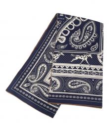 HERMES（エルメス）の古着「カシミヤシルク ショール/Cheval de Coeur Bandana」｜カーキ/ブラン/ノワール