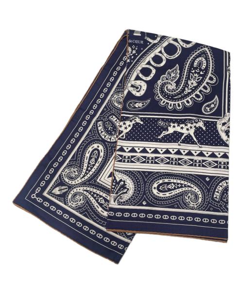HERMES（エルメス）HERMES (エルメス) カシミヤシルク ショール/Cheval de Coeur Bandana カーキ/ブラン/ノワールの古着・服飾アイテム