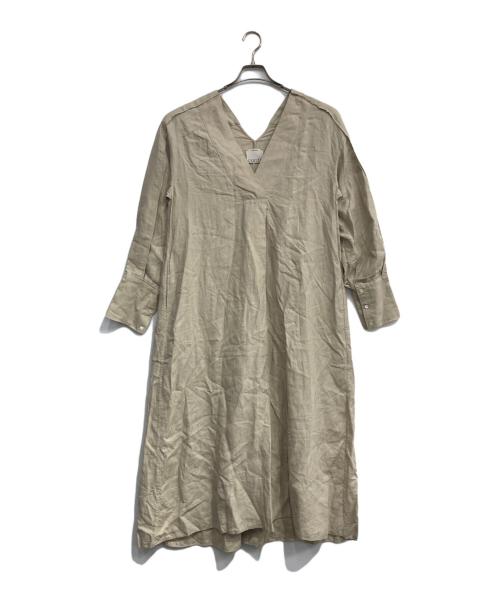 Conte（コンテ）conte (コンテ) ヘンプ Vネック ワンピース ベージュ サイズ:下記参照の古着・服飾アイテム