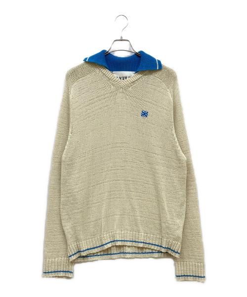 SATURDAY（サタデー）SATURDAY (サタデー) Lausanne V-Neck Collar Knit ブルー×アイボリー サイズ:XLの古着・服飾アイテム
