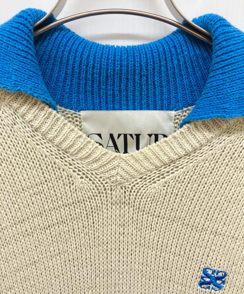 SATURDAY（サタデー）SATURDAY (サタデー) Lausanne V-Neck Collar Knit ブルー×アイボリー サイズ:XLの古着・服飾アイテム
